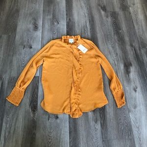 MISA Los Angeles JACINDA GOLD RUFFLED BLOUSE SMALL